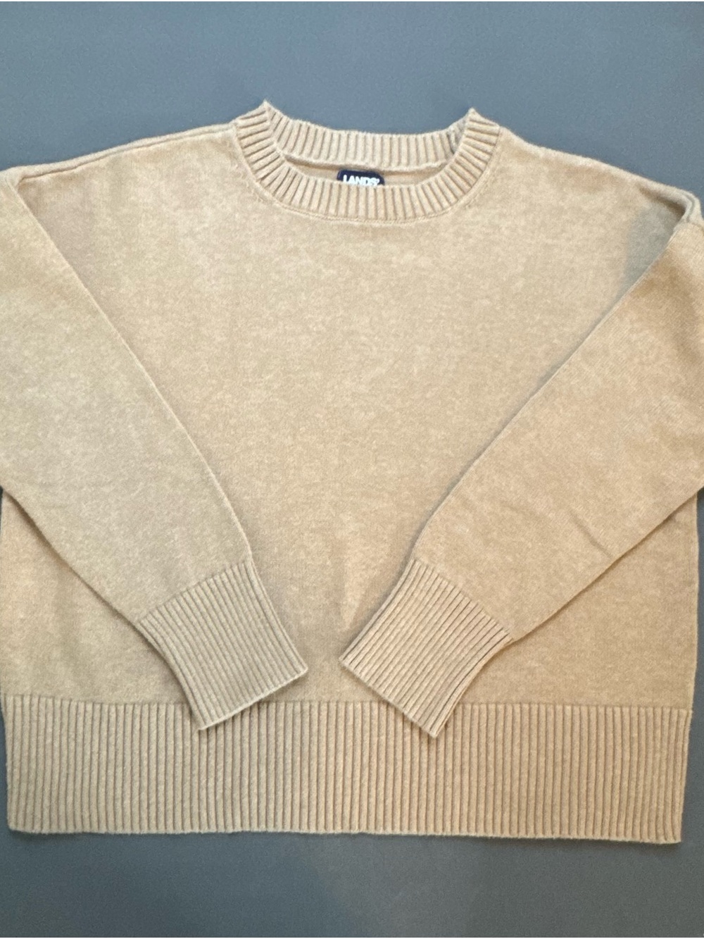 Lands' End Women's Drifter Sweater | Camel Tan | 100% Cotton | Crew Neck | Small